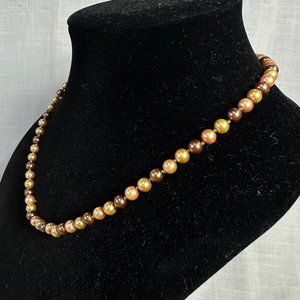 Vintage Mikassa Faux Pearl Necklace in Gold, Champagne, and Bronze